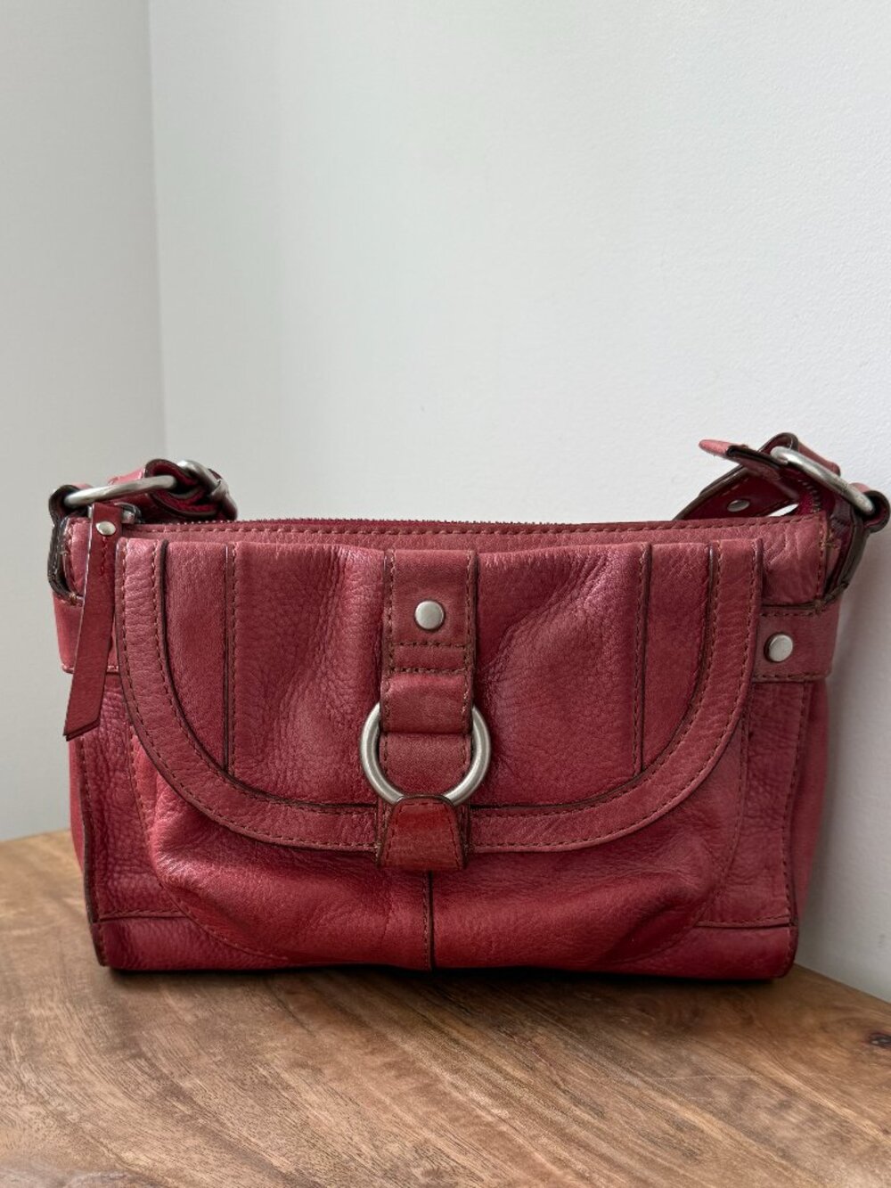 FOSSIL Long Live Vintage 1954 Red Leather Flap Pocket Shoulder Bag Y2K